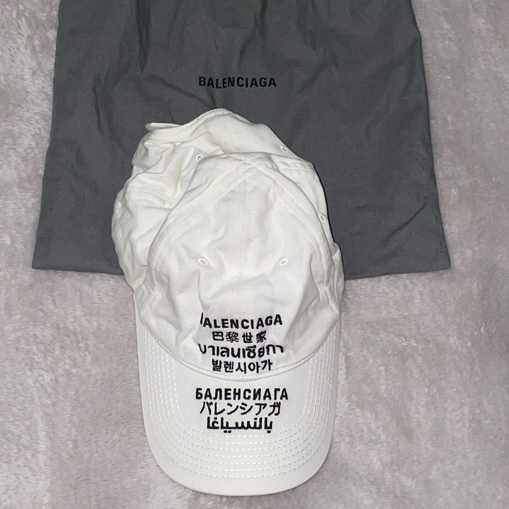 White Balenciaga multi language logo ball cap
